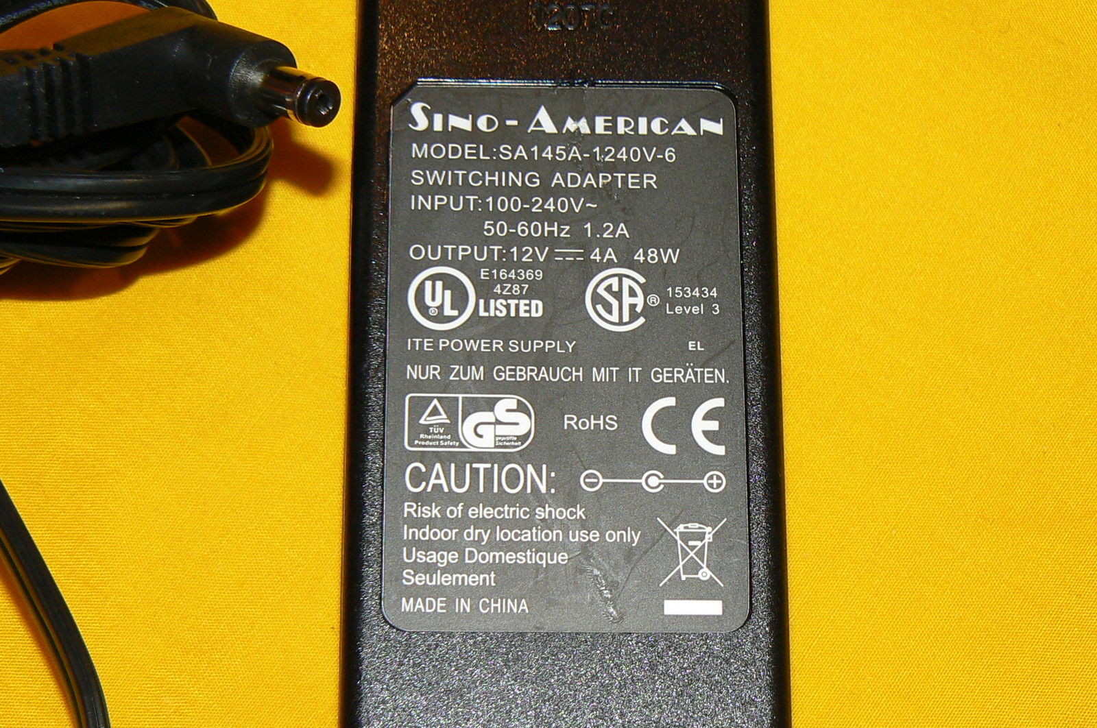 Genuine SINO-AMERICAN SA145A-1240V-6 AC Adapter 12V 4A